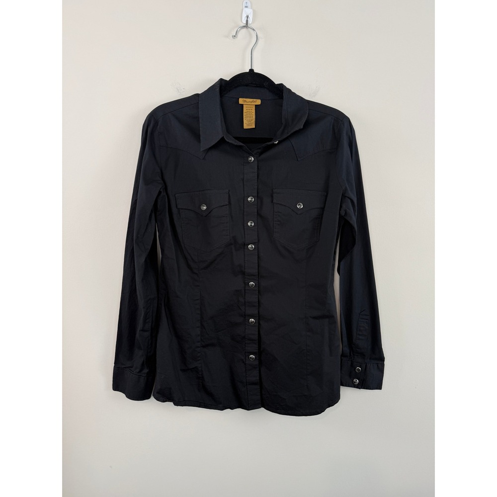 Wrangler Shirt Black M Long Sleeve Snap Front Western Yoke Cowgirl Boho